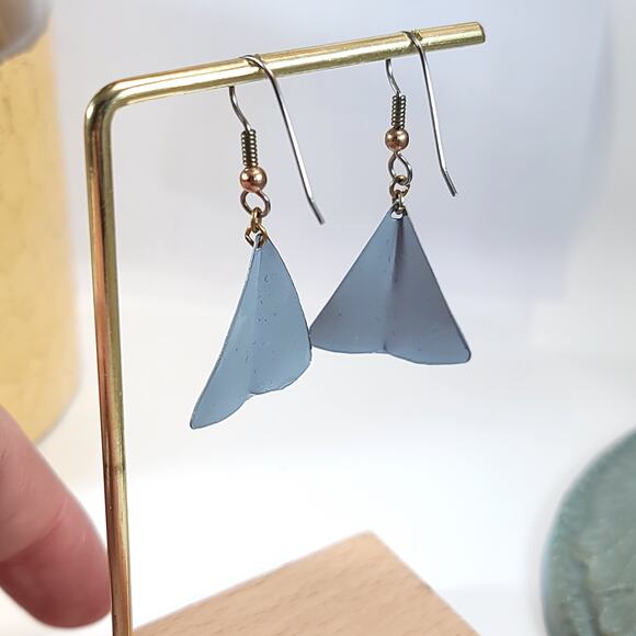 Blue Geometric Triangular Dangle Earrings, Minimalist Jewelry with Modern Design - Picture 9 of 10